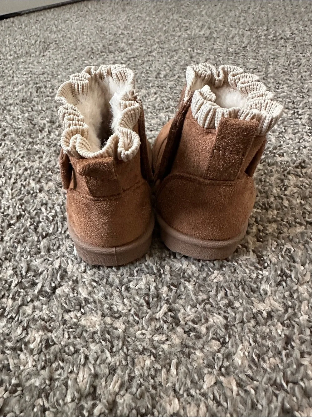 wonder nation Tan Bow Suede-Look Knit Cuff Kids Boots